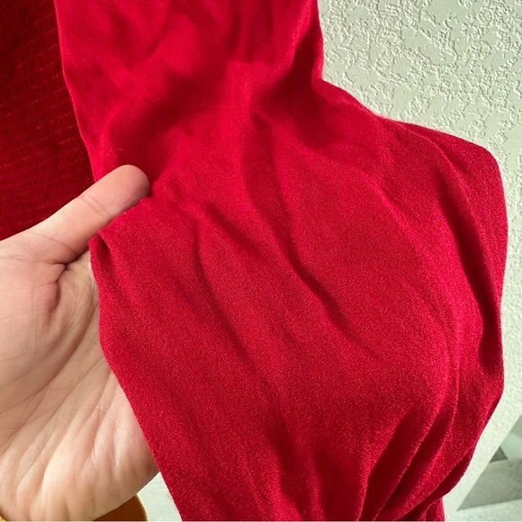 REFORMATION Francis Red Smocked Long Sleeve Square Neck Top - Picture 10 of 11